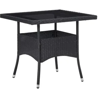 vidaXL Garten-Esstisch Schwarz Poly Rattan Und Glas , Kunststoff , Quadratisch,rechteckig , Säule , 80x75x80 cm , Gartenmöbel, Gartentische