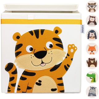 GLÜCKSWOLKE Kinder Aufbewahrungsbox - 15 Motive I Spielzeugkiste mit Deckel für Kinderzimmer I Spielzeug Boxen Tiger (33x33x33) Aufbewahrung im Kallax Regal I Dschungel Safari Kiste (Ronja Raubtiger)