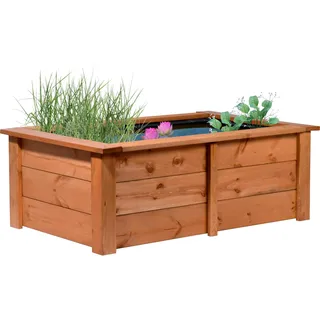 dobar® 29246FSCe Hochteich Kubus | Gartenteich aus robustem Massivholz | Miniteich 200 L für Garten/Terrasse/Balkon | Teich für den Garten inkl. Teichfolie | 120 x 72 x 42 cm | Braun