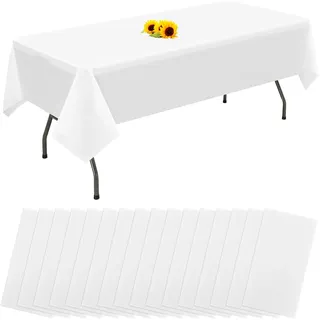 16 Packungen Einweg-Tischdecken Weiß rechteckige Kunststoff-Tischdecke 137 cm x 274 cm Premium-schmutzabweisende/wasserdichte Tischdecken für Geburtstag,Hochzeit,Party,Grillen,Picknick-Dekoration