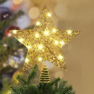 Weihnachtsbaumspitzen Stern, Christbaumspitze Stern Gold, Weihnachtsbaumsterns Topper, Goldfarbene Weihnachtsbaums sterns Spitze LED, Weihnachtsbaumspitzen sterns für Weihnachtsbaums Heimdekoration