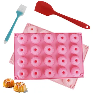VINEST 2 Stück Mini Gugelhupfform Silikon, Wiederverwendbare Gugelhupf Backform, Klein Kuchenform Set mit Einem Spatel und Pinsel, Muffinform Silikon Savarin Stil für Restaurants Küchen Bäckereien