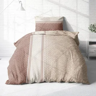Träumschön Biber Bettwäsche Set 2tlg 155x220 cm + 80x80 cm – Flauschige Bettwäsche Beige/Braun – Weiche Winterbettwäsche mit Muster - Atmungsaktiv, Warm & Hautfreundlich - 100% Baumwolle