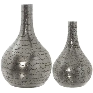 DRW Set aus 2 Vasen aus Keramik mit Motiven in Silber 33 x 42 cm, 21 x 33 cm und 27 x 42 cm