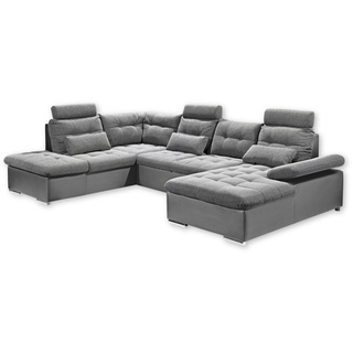 JAKARTA Wohnlandschaft in U-Form, Stoffbezug Schwarz / Lava - Ausziehbares Sofa mit Schlaffunktion & Bettkasten - 324 x 107 x 170 cm (B/H/T)