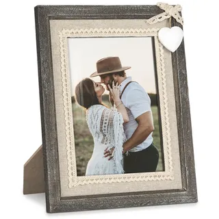 Afuly Holz Bilderrahmen 13x18 Vintage Rustikale Shabby Natur Braun Fotorahmen mit Weißen Herz und Sackleinen Hochzeitsgeschenke