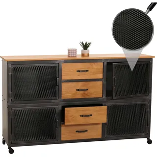 Mendler Sideboard HWC-N28, Kommode, Rollen 4 Schubladen, 3D-Struktur Industrial Retro Metall Holz 90x150x40cm ~ schwarz, natur