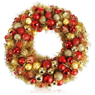 com-four® Türkranz Weihnachten - Adventskranz mit Lametta und Christbaumkugeln in schönen Farben Ø ca. 40 cm - toll glänzende Weihnachtsdeko - Tischkranz