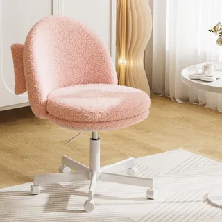 COMHOMA Homeoffice Stuhl, Schminkstuhl, Schreibtischstuhl ohne Armlehnen, Drehstuhl, Bequemer Bürostuhl auf Rollen, Höhenverstellbare Flausch rosa - Rosa