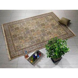 OCI DIE TEPPICHMARKE Orientteppich "Vasuki" rechteckig 4 mm Höhe handgeknüpft, mit Fransen, Wolle mit Seide, Wohnzimmer, creme