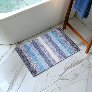 JEMIDI Badvorleger aus 100% Baumwolle - Flauschige Badematte blau weiß - 80 x 50cm - Duschvorleger Badezimmer Teppich - Badeteppich Badematte waschbar - Badmatte rutschfest