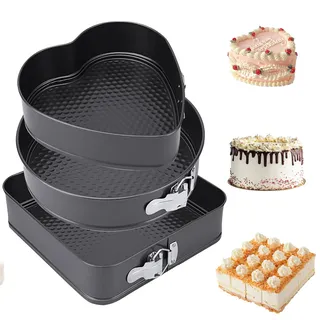 YXHZVON 3PCS Springform Cake Pan, Edelstahl Springform Tin, Tortenform mit Flachboden, Removable Base Cake Baking Tin, Deep Eckig Herz Round Spring Form Cake Pans For Baking (20/22/24/cm)