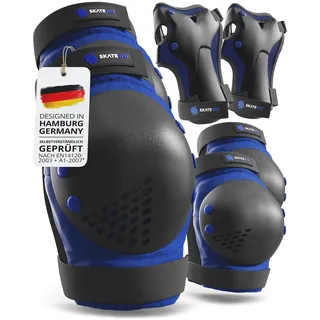SKATEWIZ Inliner Schoner Erwachsene - Schoner Inliner Erwachsene - Knieschützer - Schützer Skate Protektoren - Knie und Ellenbogenschützer Damen Herren - Smash Größe L Blau Schwarz