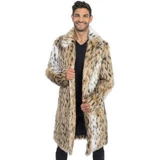 Chaks - Kunstfell Mantel Herren, Lange Jacke mit Leopardenmuster