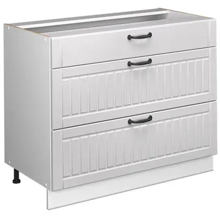 Vicco Küchenunterschrank Fame-Line, Weiß Landhaus/Weiß, 100 cm ohne Arbeitsplatte , Weiß, Weiß , Holzwerkstoff , 3 Schubladen , Rechteckig , 100x82x51.6 cm , Küchen, Küchenmöbel, Küchenschränke, Küchenunterschränke