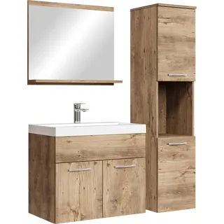 Badplaats Badmöbel Komplettset Montreal 60 x 35 cm Kastanien Eiche - Badezimmermöbel mit Waschbecken, Spiegel und Badezimmerschrank
