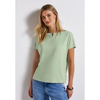 STREET ONE Shirttop STREET ONE, Damen, Gr. 42, grün (soft jade grün), Obermaterial: 95% Viskose, 5% Elasthan, unifarben, regular fit taillenbedeckt, U-Boot-Ausschnitt, Tops Shirttop, mit Cut-Out Detail