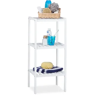 Relaxdays Bambus Badregal, 3 Ablageflächen, weiß, HBT 80 x 34,5 x 33 cm