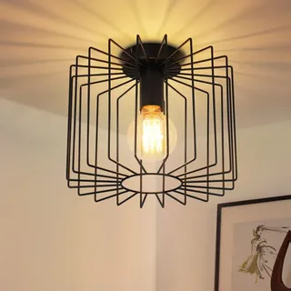 ZMH Deckenleuchte Vintage Schwarz Retro Metall Flurlampe Käfig E27 Wohnzimmerlampe Ø27CM Industrial Innen Deckenbeleuchtung für Küche Schlafzimmer Balkon Eingang