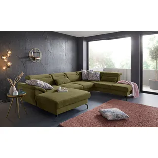 sit&more Wohnlandschaft »Percy U-Form« 15 cm Fußhöhe, Sitztiefenverstellung, wahlweise in 2 Fußfarben, grün