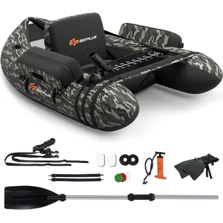 COSTWAY Schlauchboot aufblasbar bis 150kg, Angelboot mit verstellbarer Rückenlehne, Pumpe, Paddel & Gurte, Fischerboot für Erwachsene 135x109x54cm - Grün
