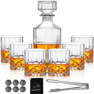 Whiskey Dekanter, Whiskey Dekanter Set für Männer mit 6 Whiskey Gläsern, 6 kühlenden Whisky Steinen und 1 Clip Bleifreies Whiskey Dekanter Glas Likör Dekanter Set für Whiskey, Rum Geschenk