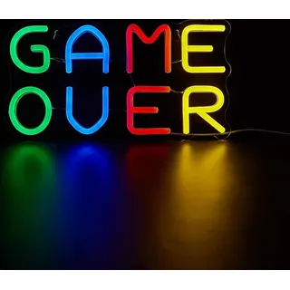 OKWISH Game Over Neon Schild,Wand Spiel Led Schild,Game Neon Sign für Spielzone Party Zimmer Deko Shop Zuhause Küche Wanddekoration Bar Restaurant Club Geschäftlich Party