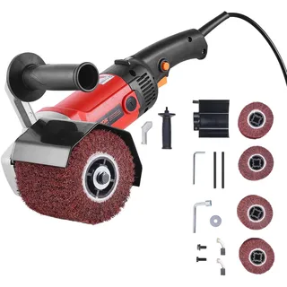 Vevor Poliermaschine, 1200 W, 6 variable Geschwindigkeiten, Oberflächenbearbeitungswerkzeug, handgeführte elektrische Metallpoliermaschine mit 4 Faserpolierrädern für Edelstahl, Nichteisenmetalle