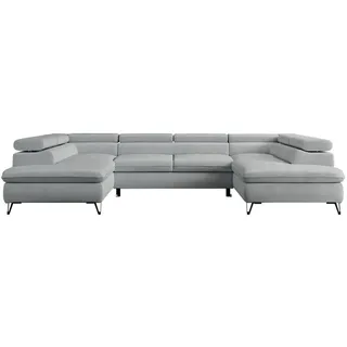 MKS Wohnlandschaft Pedro U Samt Hellgrau , Metall , U-Form , 346x76x208 cm , Wohnzimmer, Sofas & Couches, Wohnlandschaften, Wohnlandschaften in U-Form