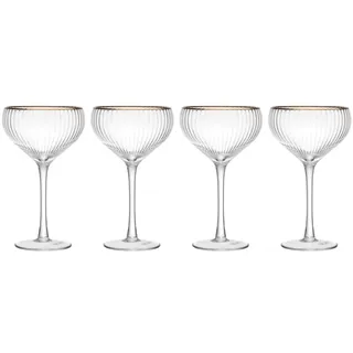 MIKASA Sorrento Kristall-Coupe-Gläser mit Goldrand und breiter Form, 380ml, 4er-Set bleifrei, klare edle Gläser, elegantes Design für Feierlichkeiten