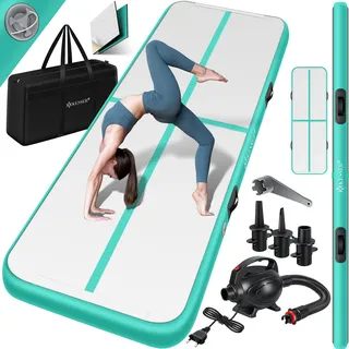 KESSER® Turnmatte Aufblasbar Airtrack 2m/3m/4m/5m/6m Fitness-Matte Gymnastikmatte | inkl. Tragetasche & elektr. Luftpumpe | Yogamatte, Tumbling Matten, Trainingsmatte, Turn- & Fitness - Grün