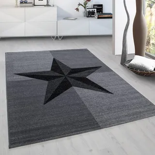 Ayyildiz Teppiche Teppich "Plus 8002" rechteckig 6 mm Höhe Läufer, Flachflor, Stern, robust, Webteppich, alle Räume, grau