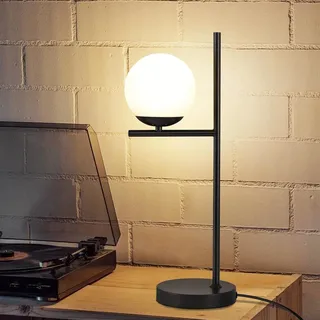ZMH Nachttischlampe Schwarz Modern Tischlampe 1 Flammig  Metall Tischleuchte mit Schalter aus Weiß Glas E27 Fassung für Wohnzimmer Schlafzimmer Kinderzimmer - Schwarz