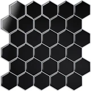 Bettizia Fliesenaufkleber 30x30cm Fliesen-Folie 10 Stück Deko selbstklebende Klebefliesen Schwarz für Küche Bad Wohnzimmer Zimmer - Schwarz