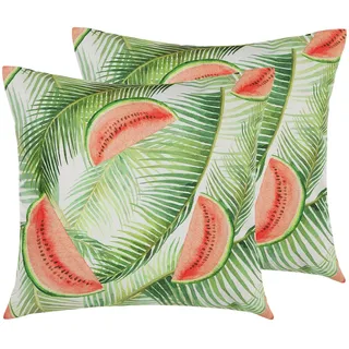 Beliani Gartenkissen 2er-Set Melonen-Motiv bunt 45/45 cm Lovoleto , Textil , Füllung: Polyester , Quadratisch , 45x45 cm , Gartenmöbel, Gartenpolster & Auflagen, Gartenkissen