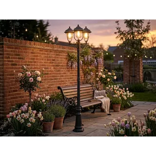 LED Straßenlaterne Schwarz, Mastleuchte im Landhausstil zur Gartenbeleuchtung - Schwarz