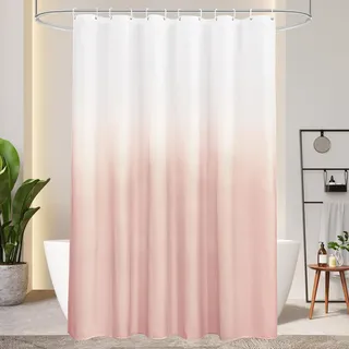 AooHome Duschvorhang 180X200cm Textil, Rosa Duschvorhänge 120g/m2 Farbverlauf Badvorhang Wasserdicht Waschbar Antischimmel mit 12 Duschvorhangringen(Weiß nach Rosa)