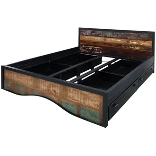 MASSIVMOEBEL24.DE Bett mit Bettkasten Altholz 200x200 mehrfarbig lackiert INDUSTRIAL #112