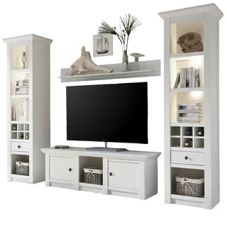 furn.design Wohnwand in Pinie weiß Landhaus Schrankwand 4-teilig 288 cm - Weiß