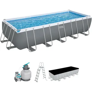 Bestway Power Steel Frame Pool Komplett-Set mit Sandfilteranlage 640 x 274 x 132 cm, grau, eckig