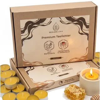 Bienenwachs Teelichter 24er Set – 100% Reines EU-Bienenwachs, 3,5 hr +, Paraffinfrei, Baumwolldocht, Handgemacht in Berlin