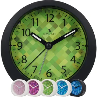 Wecker Kinder Jungen, Kinderwecker Jungen Ohne Ticken für Schulanfänger, Einschulung Kinder Wecker für Junge, Schulkind Lernwecker Analog mit 24 Melodien, Batterie, Snooze (Schwarz-Grün)