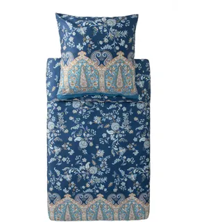 Bassetti Indian Roses Bettwäsche + 1 Kissenhülle aus 100% Baumwollsatin in der Farbe BLAU B1, Maße: 155x220 + 1 K 80x80 cm - 9333273