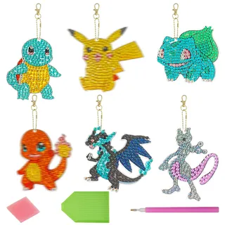 GOACRS Diamond Painting Kinder Schlüsselanhänger Anhänger, 6pcs Doppelseitig 5D Diamant Painting Schlüsselbunda Set, Kleine Diamantmalerei Bilder, Cartoon DIY Mosaik Basteln Kit für Jungen Mädchen