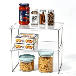 IVYHOME Speisekammer-Organizer, Schrank-Aufbewahrungsregal, stapelbarer Küchenschrank, faltbarer Arbeitsplatten-Regal-Organizer, 2 Stück