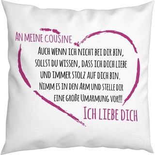 LIEBTASTISCH - An meine Cousine, auch wenn ich Nicht bei dir Bin - Kissen + Füllung - Geschenk - Geburtstag - Weihnachten - Geschenkidee - Liebevoll - Anerkennung