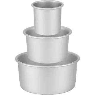Auddemg Kuchenform Rund Extra Hoch, 3-Teil-Set (Ø 10/15/20 cm), Hochwertige runde Backform aus eloxiertem Aluminium mit abnehmbarem Boden, Silber