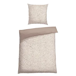 SCHIESSER Wendebettwäsche "Leaves aus weicher Baumwolle mit schlichtem Botanikprint", grau (taupe), B/L: 135cm x 200cm, 1 Stk., 1 Stk., Renforcé, B/L: 80cm x 80cm, 2 Stk., Renforcé, Obermaterial: 100% Baumwolle, Bettwäsche, Wendebettwäsche, Made in Green