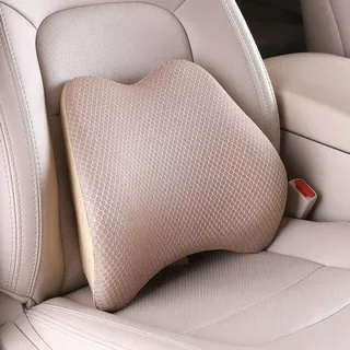 Unyqoos® Lendenstützkissen fürs Auto – Visco-Lendenkissen für unteren Rücken, ergonomische Unterstützung, Befestigungsschnallen, atmungsaktiver Mesh-Bezug, Beige - Beige
