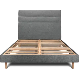Bett mit Kopfteil – Korbgeflecht-Canvas-Stoff - 140 x 190 cm - Grau